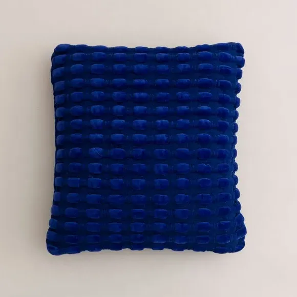Square Cushion with Looped Detail - Cobalt, Velvet