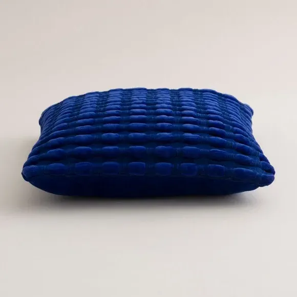 Square Cushion with Looped Detail - Cobalt, Velvet