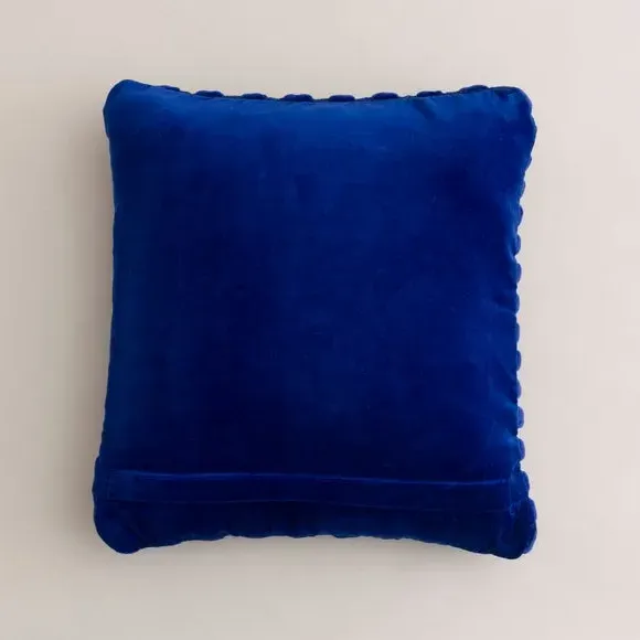 Square Cushion with Looped Detail - Cobalt, Velvet