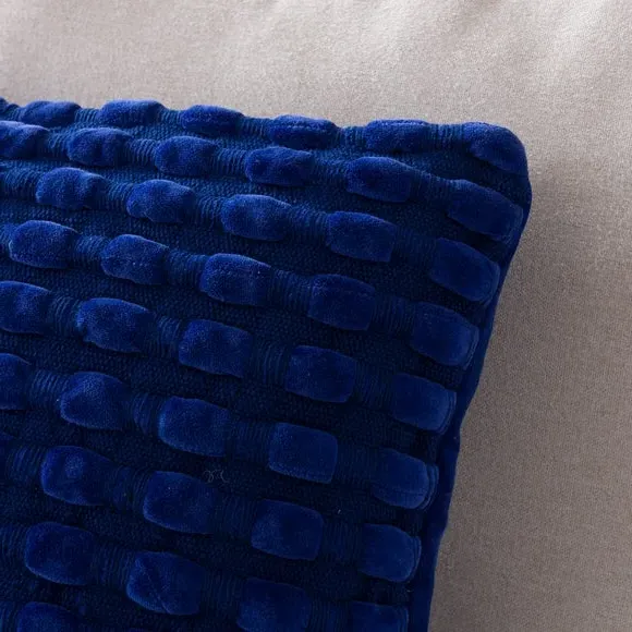 Square Cushion with Looped Detail - Cobalt, Velvet