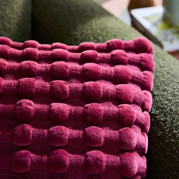 Square Cushion with Looped Detail - Mulberry, Velvet