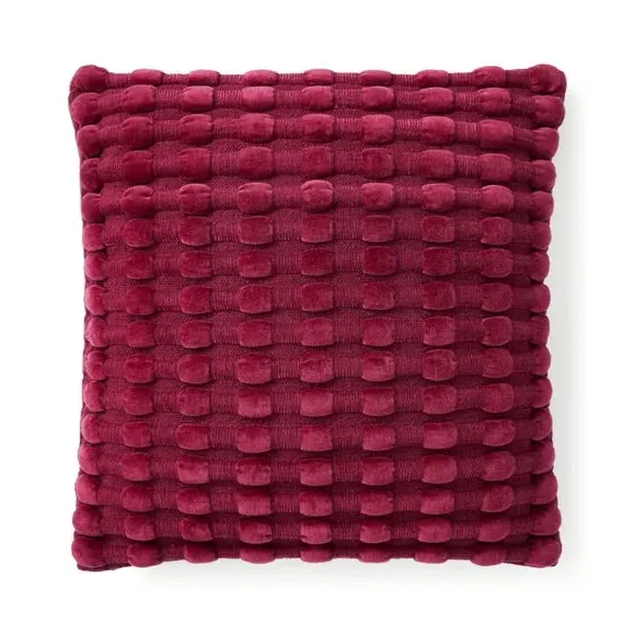 Square Cushion with Looped Detail - Mulberry, Velvet