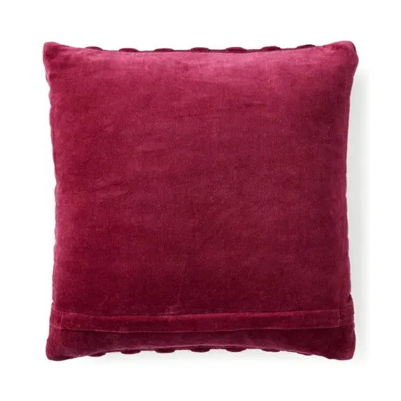 Square Cushion with Looped Detail - Mulberry, Velvet