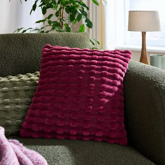 Square Cushion with Looped Detail - Mulberry, Velvet