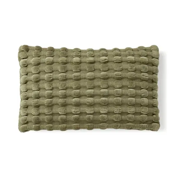 Square Cushion with Looped Detail - Olive, Velvet