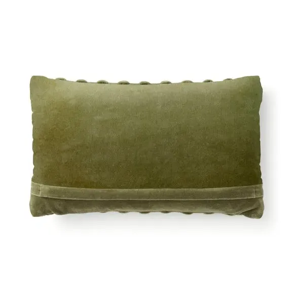 Square Cushion with Looped Detail - Olive, Velvet