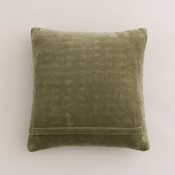 Square Cushion with Looped Detail - Olive, Velvet