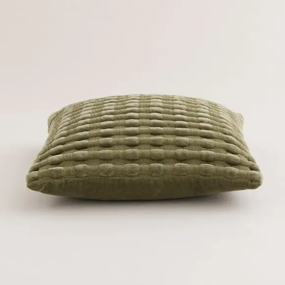 Square Cushion with Looped Detail - Olive, Velvet
