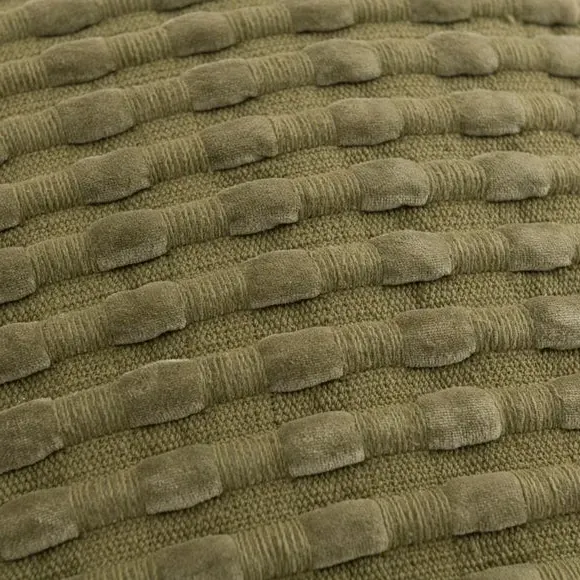Square Cushion with Looped Detail - Olive, Velvet