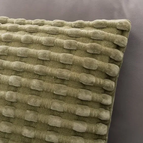 Square Cushion with Looped Detail - Olive, Velvet