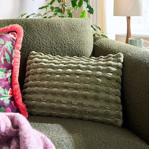 Square Cushion with Looped Detail - Olive, Velvet image