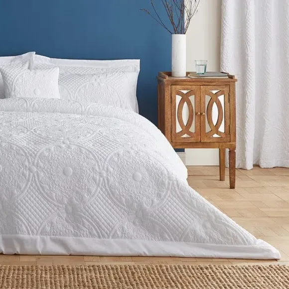 Square Cushion with Mandala Design - White