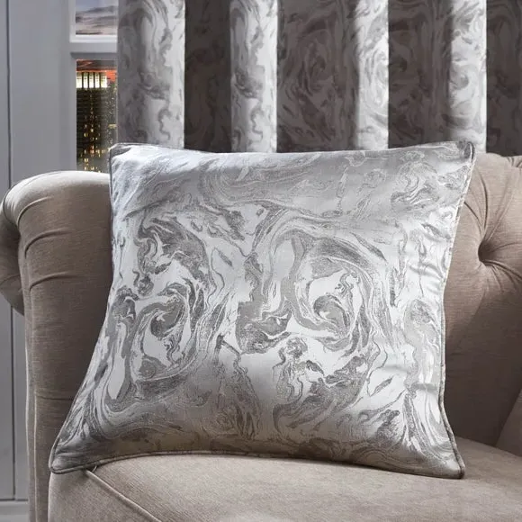 Square Cushion with Marble Design - Silver