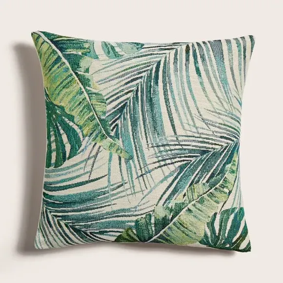 Square Cushion with Palm Leaf Print - Green