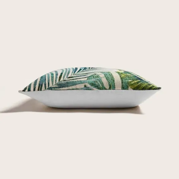 Square Cushion with Palm Leaf Print - Green