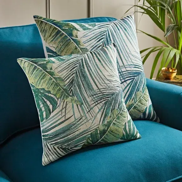 Square Cushion with Palm Leaf Print - Green