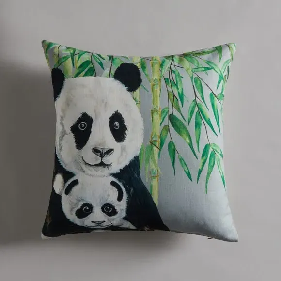 Square Cushion with Panda Print - Multicolor