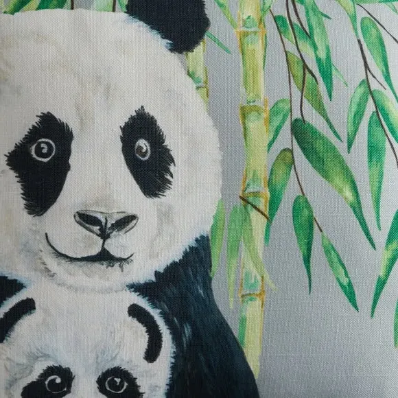 Square Cushion with Panda Print - Multicolor