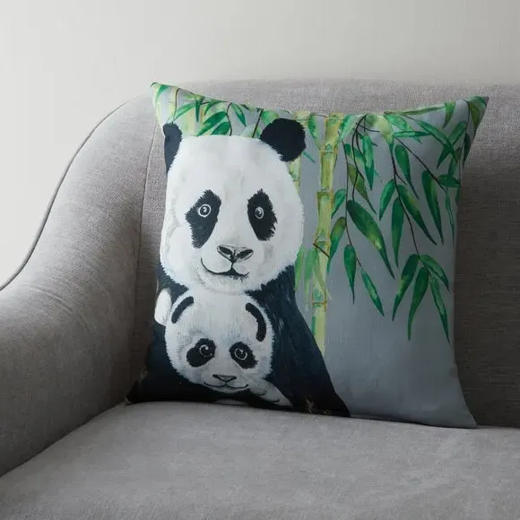 Square Cushion with Panda Print - Multicolor image