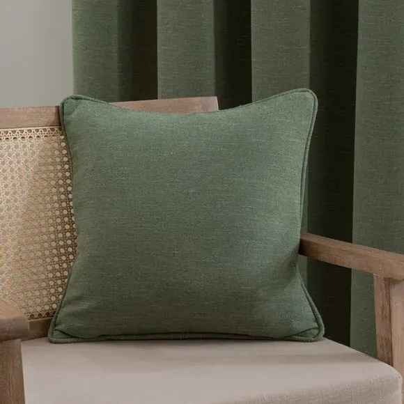 Square Cushion with Piped Detail - Khaki, Linen