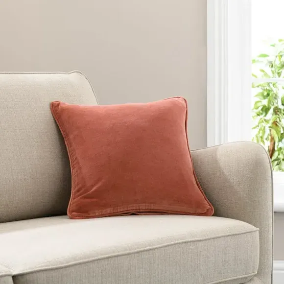 Square Cushion with Piped Edge - Baked Clay, Velvet