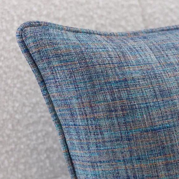Square Cushion with Piped Edge - Blue, Polyester