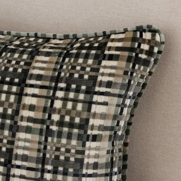 Square Cushion with Piped Edge - Brown, Velvet