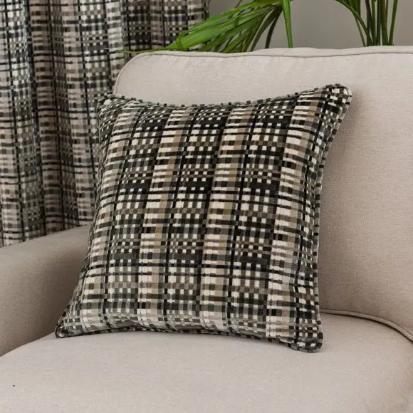 Square Cushion with Piped Edge - Brown, Velvet image