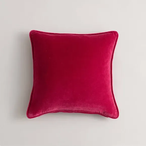 Square Cushion with Piped Edge - Fuchsia, Velvet