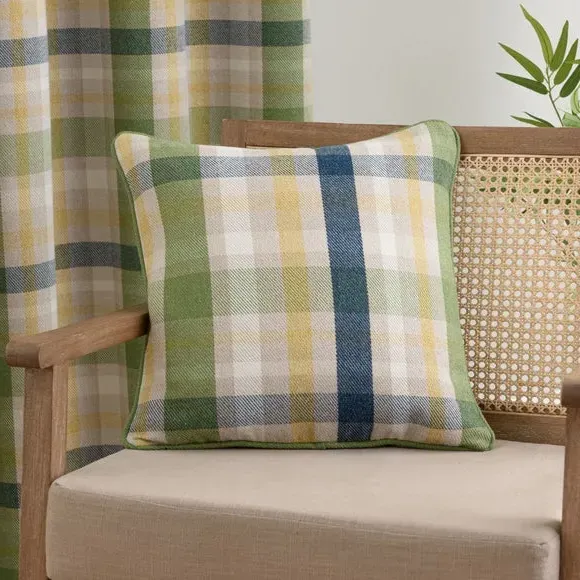 Square Cushion with Piped Edge - Green, Woven image