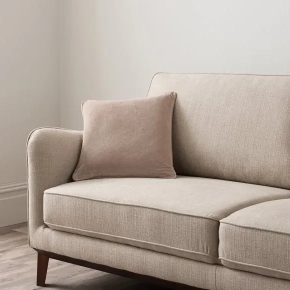 Square Cushion with Piped Edge - Natural, Velvet