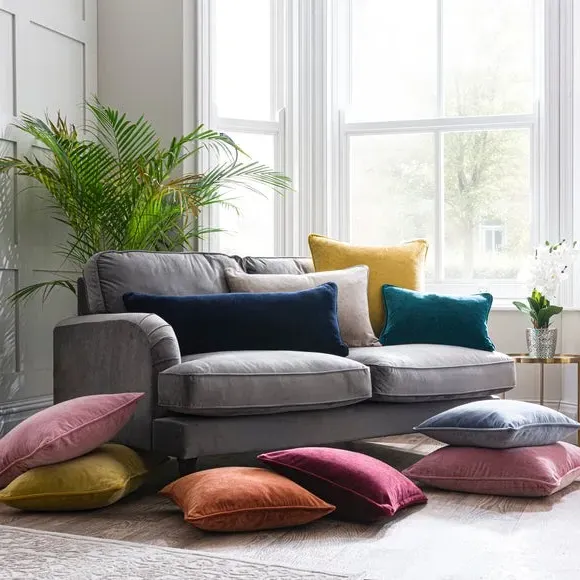 Square Cushion with Piped Edge - Natural, Velvet