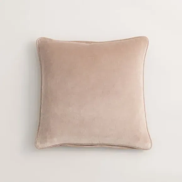 Square Cushion with Piped Edge - Natural, Velvet