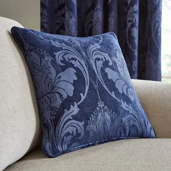 Square Cushion with Piped Edge - Navy, Chenille