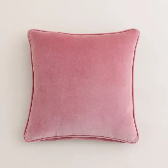 Square Cushion with Piped Edge - Pink, Velvet