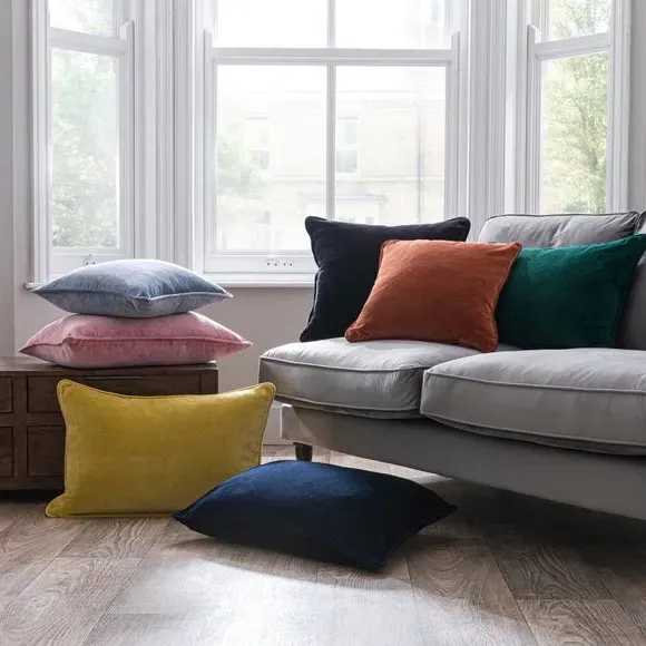 Square Cushion with Piped Edge - Pink, Velvet