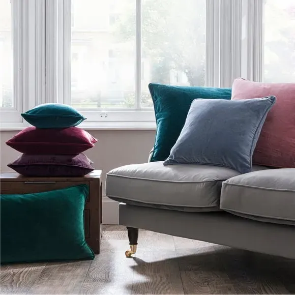 Square Cushion with Piped Edge - Pink, Velvet