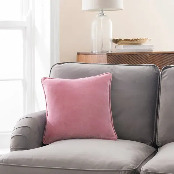 Square Cushion with Piped Edge - Pink, Velvet