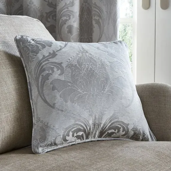 Square Cushion with Piped Edge - Silver, Chenille