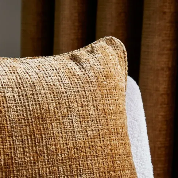 Square Cushion with Piped Edges - Amber, Chenille