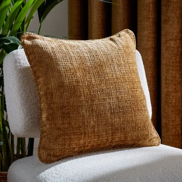 Square Cushion with Piped Edges - Amber, Chenille image