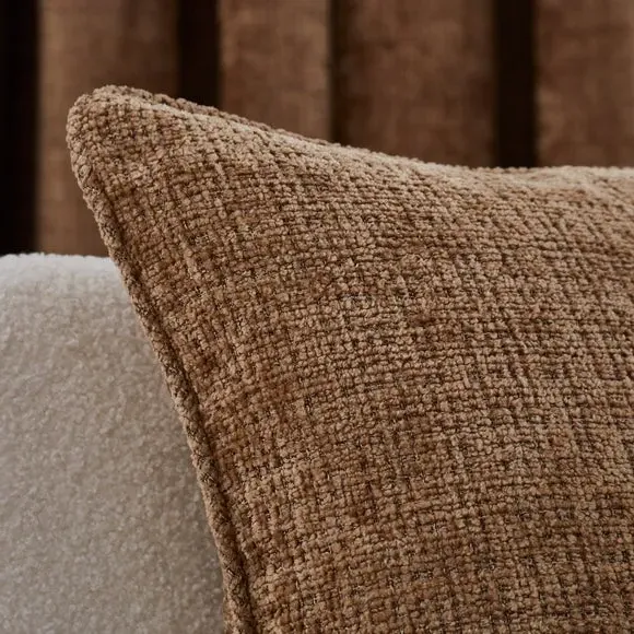 Square Cushion with Piped Edges - Caramel, Chenille