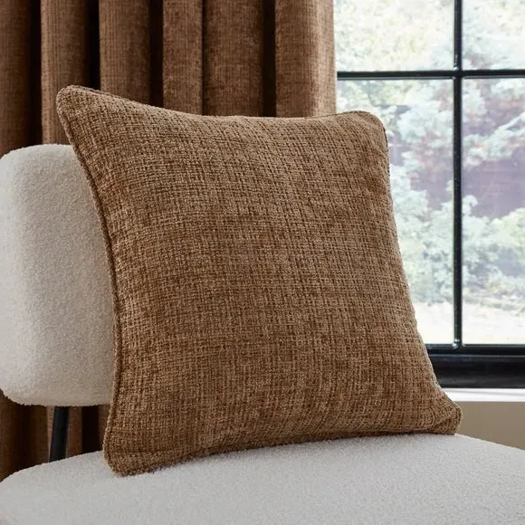 Square Cushion with Piped Edges - Caramel, Chenille