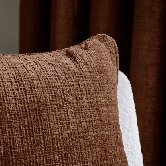 Square Cushion with Piped Edges - Chestnut, Chenille