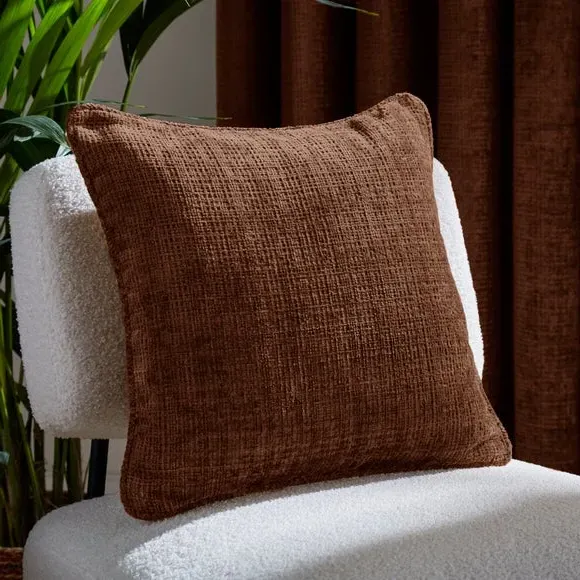 Square Cushion with Piped Edges - Chestnut, Chenille
