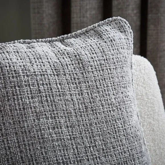 Square Cushion with Piped Edges - Grey, Chenille