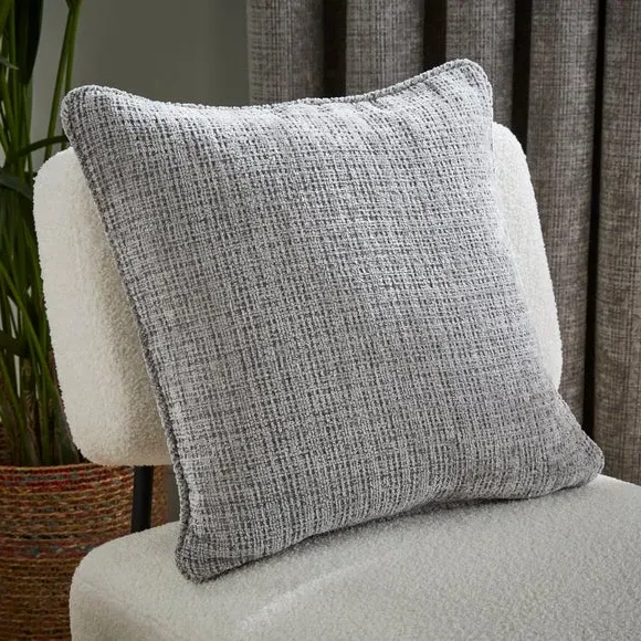 Square Cushion with Piped Edges - Grey, Chenille