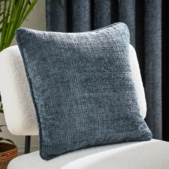 Square Cushion with Piped Edges - Indigo, Chenille