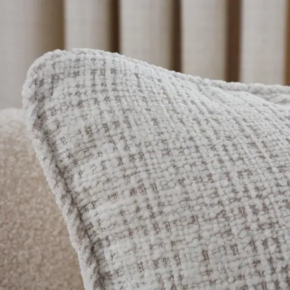 Square Cushion with Piped Edges - Ivory, Chenille
