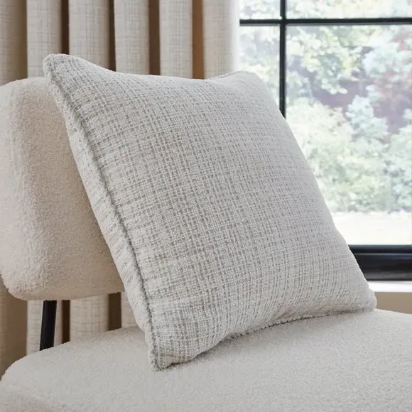 Square Cushion with Piped Edges - Ivory, Chenille
